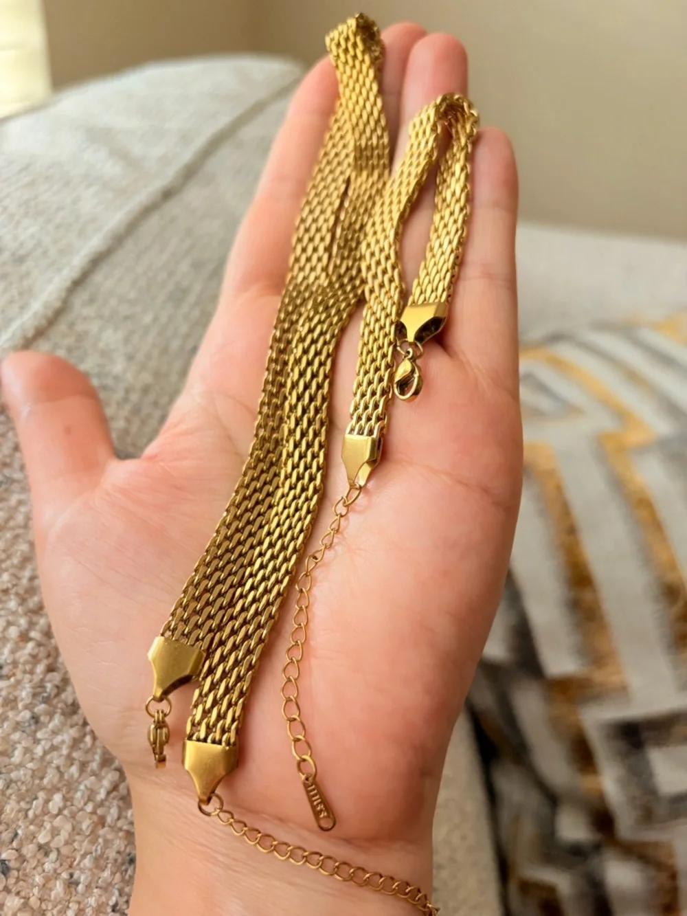 18K Gold Played Multi-Strand Mesh Necklace Bracelet Set